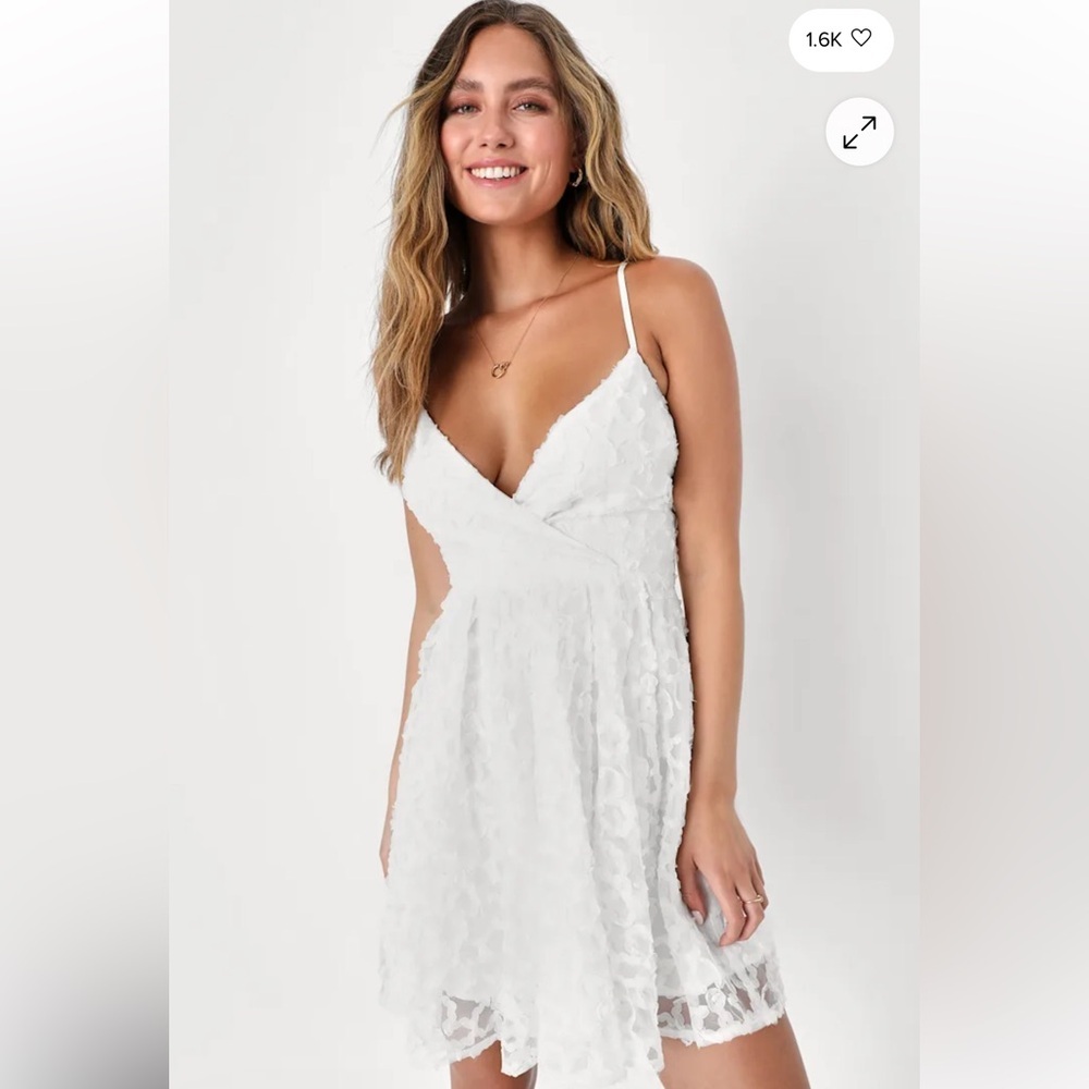 Lulu's Flowery Flirtation White Tulle Lace-Up Mini Dress